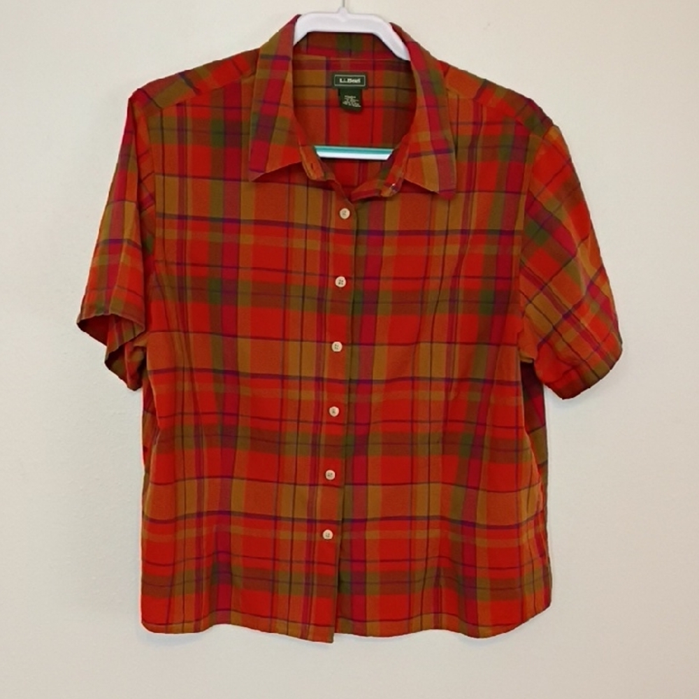L.L. Bean Red and Green Plaid Blouse